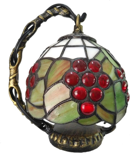 Bieye L10554 Grapes Tiffany Style Stained Glass Mini Table Lamp Night Light for Bedside Living Room, 7-inch Tall