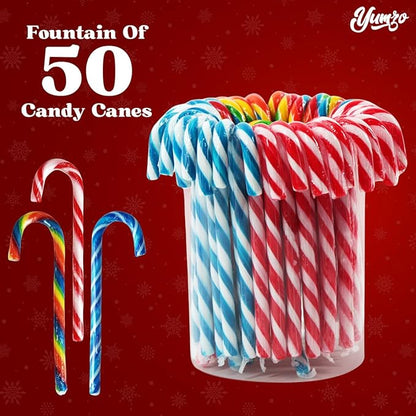 Christmas Candy Canes Tutti Frutti, Blue/White Peppermint, Red and White Cherry Mix Flavors - Bulk Candy Canes Individually Wrapped for Family Holiday Indulgement, Candy Cane Gift Set (50 Count)