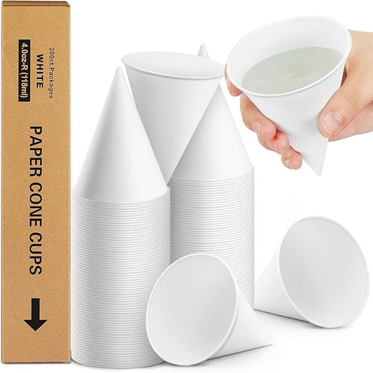 Roshtia 200 Pcs Paper Cone Cups Thicken Disposable Cone Cups for Shaved Ice, Slushies Water Cooler Dispenser (4 oz,Classic)