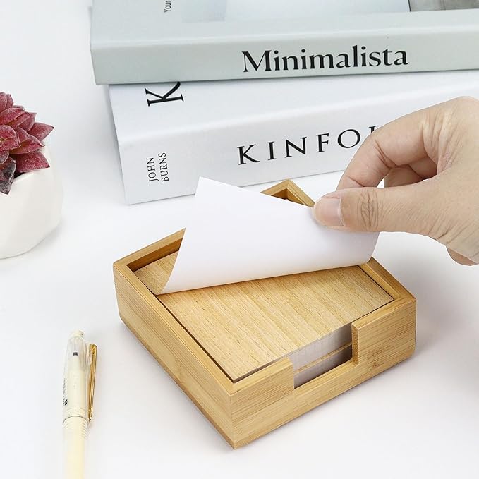 Wood Bamboo Sticky Note Holder - Cube Sticky Notes Dispenser Organizer for School Office Home Desk