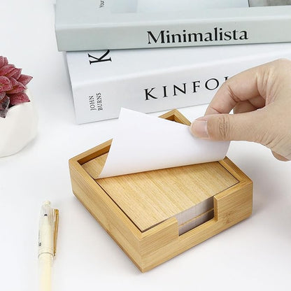 Wood Bamboo Sticky Note Holder - Cube Sticky Notes Dispenser Organizer for School Office Home Desk