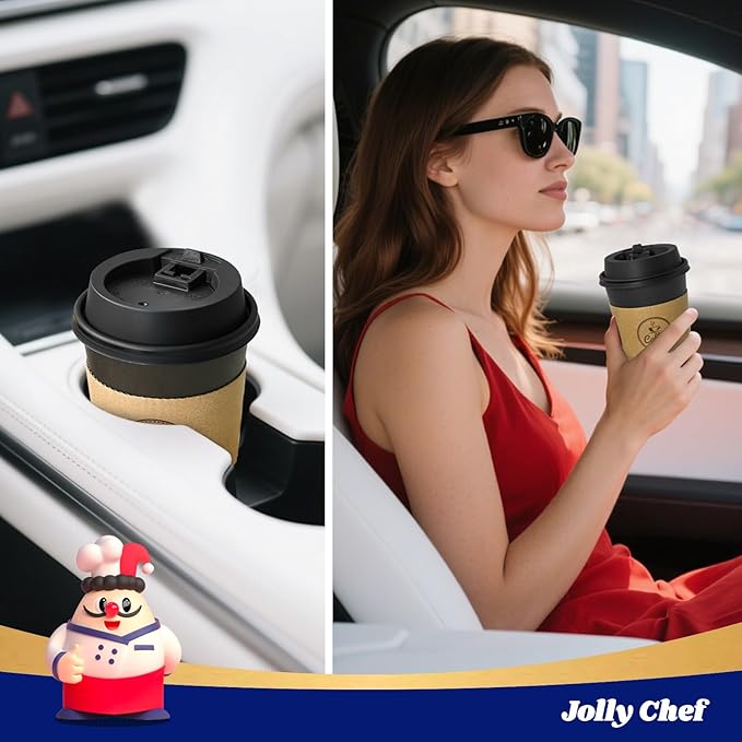 JOLLY CHEF 100 Pack 12 oz Coffee Cups with Lids, Sleeves and Stirrers, Disposable Black Hot Paper Coffee Cups for all Kinds of Beverages