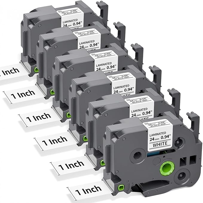 24mm 0.94 TZ Tape Compatible with Brother TZe-251 P Touch Label Maker Tape 1”Laminated Black on White for Ptouch PT D610BT P710BT D600 700 P750W E510VP E560BTVP Refills, 24 mm x 8m, 6-Pack