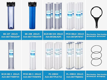 Geekpure 20-Inch Carbon Block Replacement Filter Cartridge for Whole House Water Filtration-4.5" x 20"-5 Micron (Pack of 6)