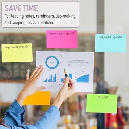24 Pack 1200 Sheets Sticky Notes 3x5 Bright Color Self-Stick Notes Pads 50 Sheets/Pad, 8 Colors