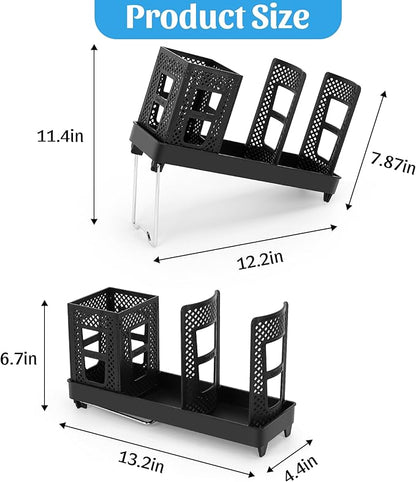 Coffee Cup Dispenser with Straws Holder, Plastic Coffee Cup and Lid Holder, 5-20oz Disposable Paper Cups Organizer for Countertop, Station, Bar, Office, Restaurant, Breakroom(3 Compartments)