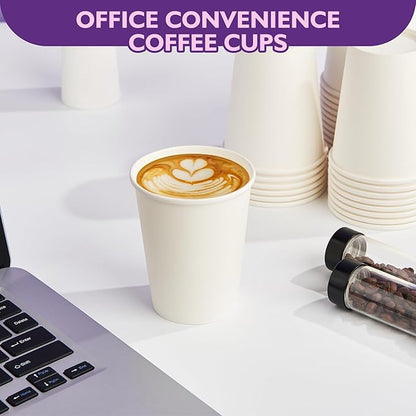 8 oz White Paper Coffee Cups, Disposable Hot Cups for Coffee, Tea, Cocoa, Water, 1000 Pack