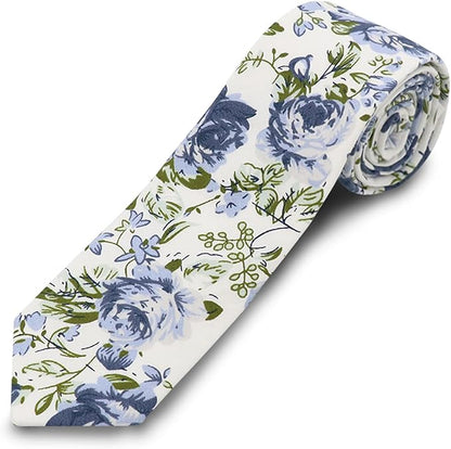 Cotton Floral Ties for Men 2.76" Men's Skinny Tie Linen Flower Printed Neck Tie for Wedding Dating Party