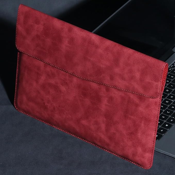 Leather Laptop Sleeve Compatible with MacBook Pro 14 Inch M4 M3 M2 M1 Pro/Max Case,Slim and Durable Waterproof Protective Cover for 13-14 Inch Notebook Computer Cover,Red