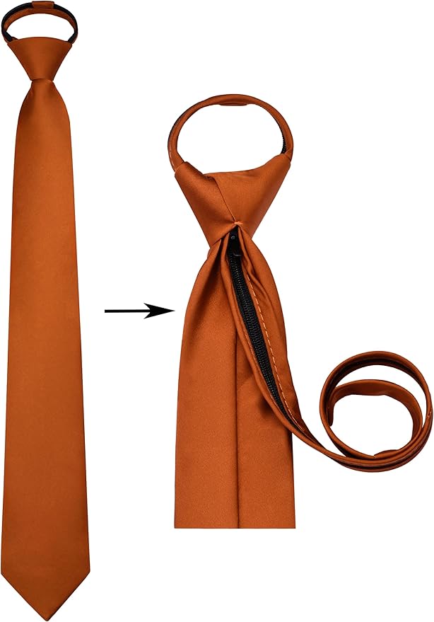 Branduce 3.15"（8cm） Pre-tied Adjustable Zipper Tie and Lapel Pin Solid Necktie Handkerchief Set for Men