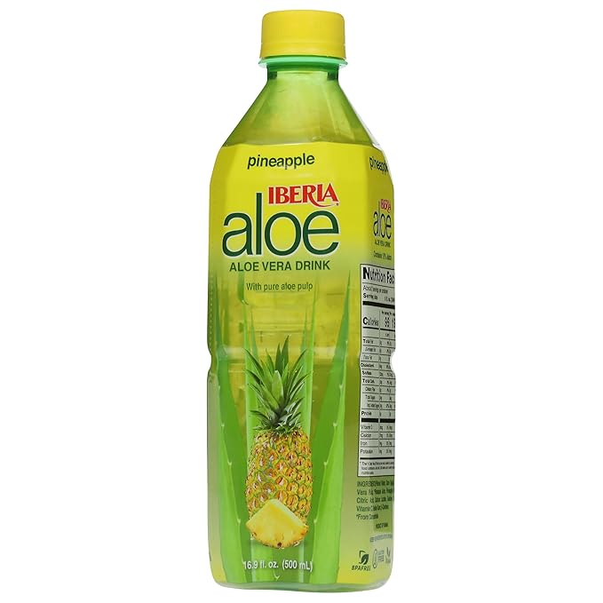 Iberia Aloe Vera Juice Drink with Pure Aloe Pulp, Pineapple, 16.9 Fl Oz (Pack of 8)