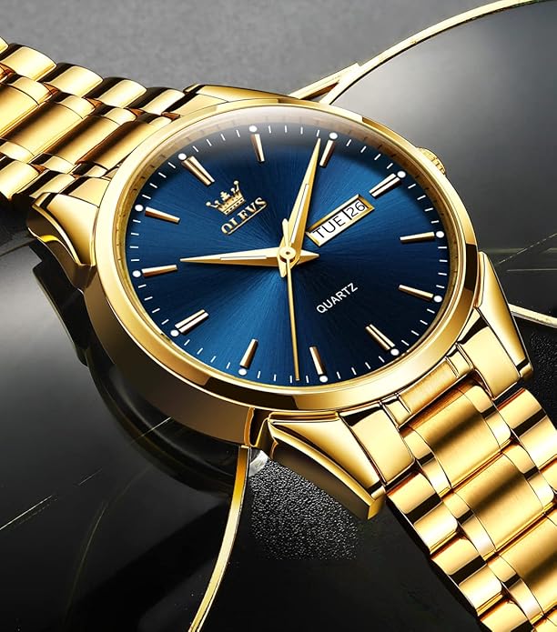 OLEVS Men's Luxury Watch Waterproof Luminous Easy Read Chronograph Watches Full Gold/White Dail/Black Face with Calendar Wristwatch
