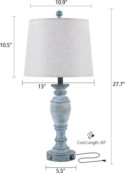 27.7" Table Lamps for Living Room Set of 2, 3 Way Dimmable Touch Lamps for Bedrooms with Dual USB Ports, Farmhouse Lamps for Nightstand,2 Bulbs Included