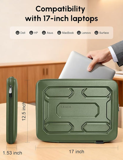 DOMISO 17 inch Laptop Sleeve Shoulder Bag Shockproof Computer Bag Waterproof EVA Protective Carrying Case for 17.3" MSI GS73VR Stealth Pro/HP Envy 17/LG Gram 17"/ROG Strix GL702VS,Green