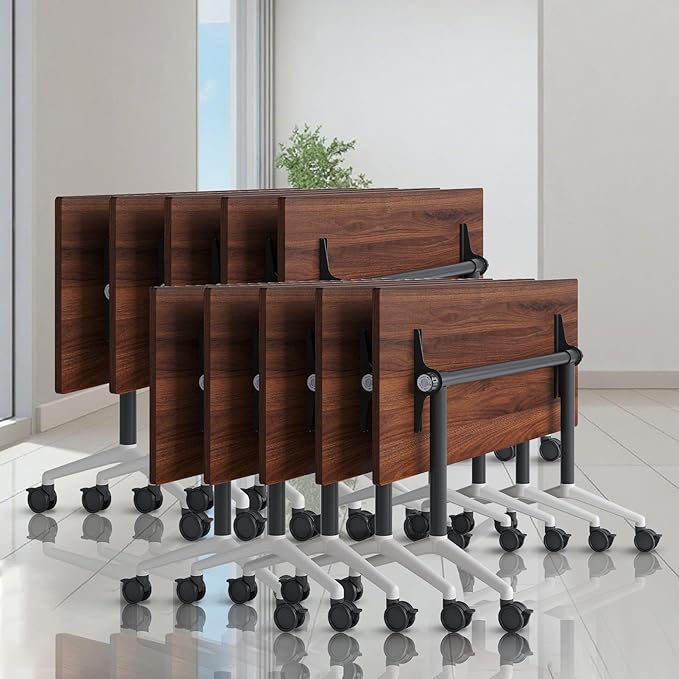 Folding Conference Room Tables, Seminar Conference Table Modern Flip Top Training Meeting Tables, Conference Room Table with Wheels for Home Office Classr,10 Pack 70.8inch