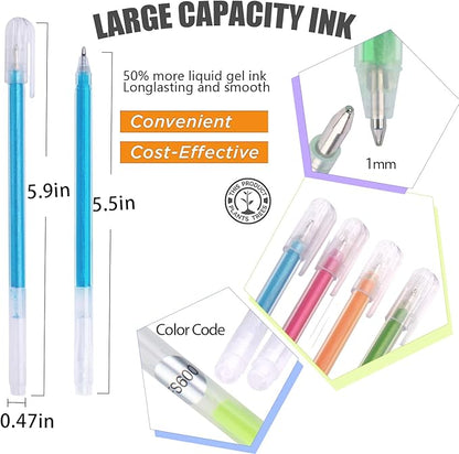 Neon Gel Pens,24 Colored Crystal Gel Pens 0.8-1.0MM Tip Pens with 150% More Ink for Adults Coloring Books Drawing Doodling Crafts Scrapbooks Bullet Journaling