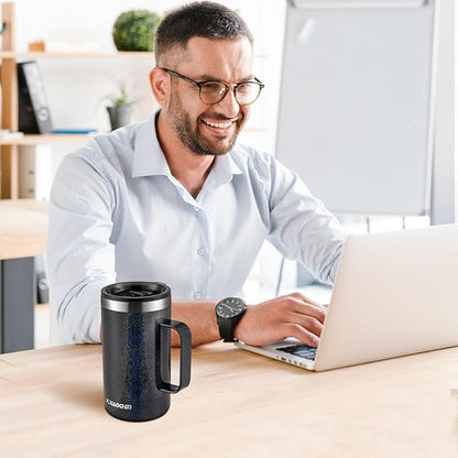 KXIAOCHEN 20oz Insulated Coffee Mug with Lid, Stainless Steel Coffee Cup, Double Wall Vacuum Coffee Tumbler with Handle, Premium Thermal Travel Coffee Mug (Glitter Black)