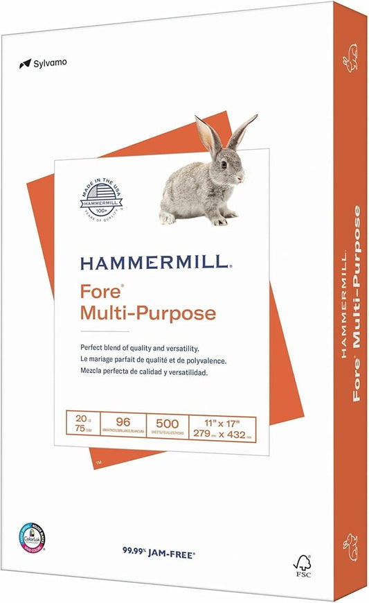 Hammermill Printer Paper, Fore Multipurpose 20 lb Copy Paper, 11 x 17 - 1 Ream (500 Sheets) - 96 Bright, Made in the USA