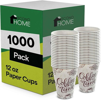 EconoHome 12 oz 1000 Pack Disposable Coffee Paper Cups - Paper Cups for Hot and Cold Drinks, Tea, Water, and Juice