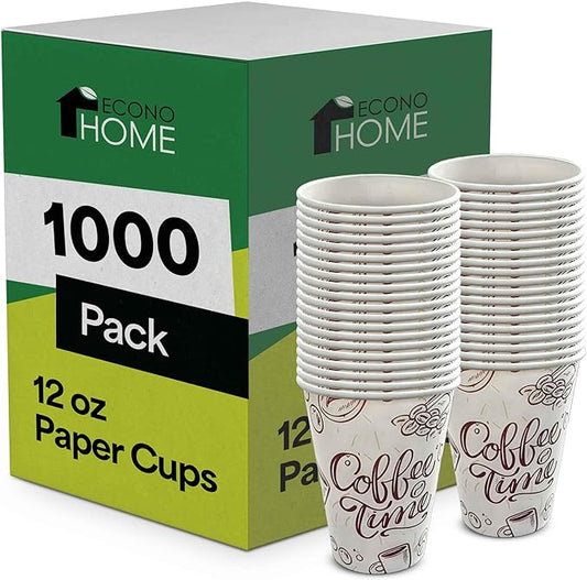 EconoHome 12 oz 1000 Pack Disposable Coffee Paper Cups - Paper Cups for Hot and Cold Drinks, Tea, Water, and Juice