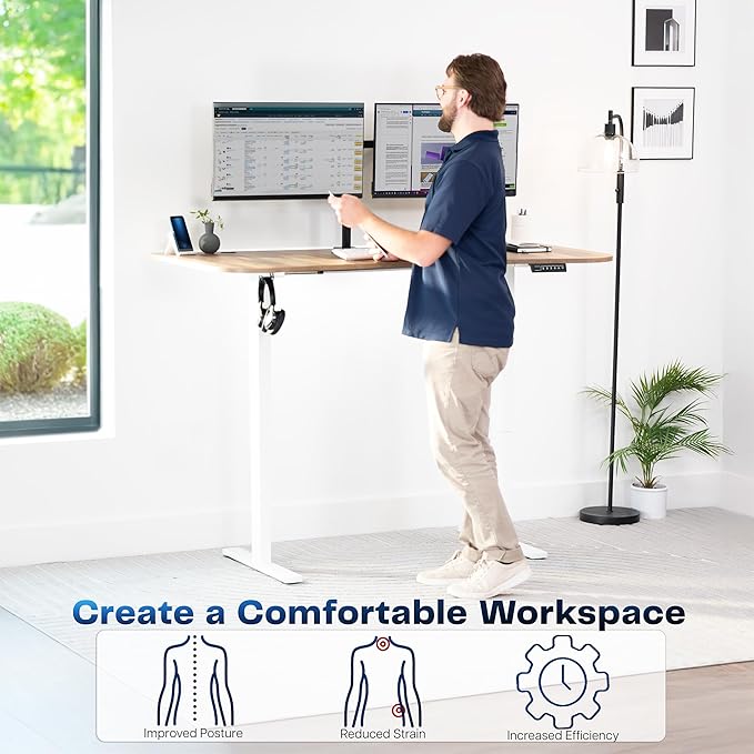 VIVO Electric 63 x 32 in Standing Desk, Memory Height Adjustment, 1B Series, Reclaimed Wood Top White Frame, DESK-KIT-1W1P