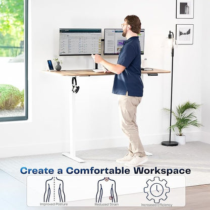 VIVO Electric 63 x 32 in Standing Desk, Memory Height Adjustment, 1B Series, Reclaimed Wood Top White Frame, DESK-KIT-1W1P