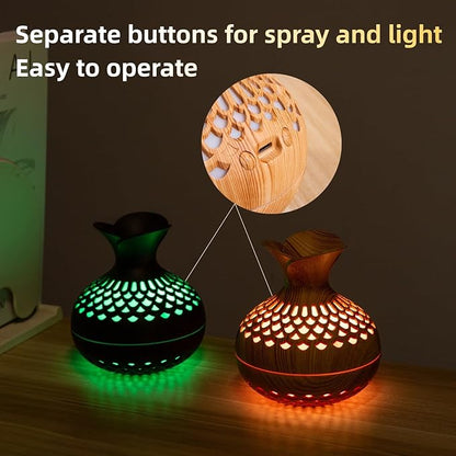 Colorful Cool Mini Humidifier, Flower Shape USB Personal Desktop Humidifier for Car, Office Room, Bedroom,etc. 2 Mist Modes, 7 colors,Super Quiet (Lightwood)