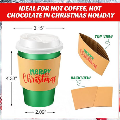 48 12 oz Christmas Cups with Lids and Coffee Cup Sleeves Bulk Red Green Disposable Christmas Paper Coffee Cups for Beverage Chocolate Tea Cocoa Xmas Holiday Table Decorations Party Favors