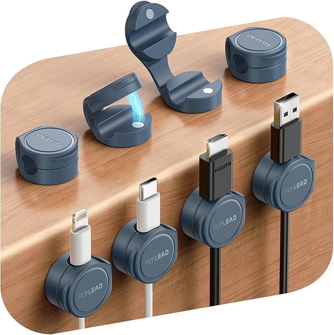 FLYLEAD 8-Pack Silicone Magnetic Cable Clips – Adhesive Wire Hider & Desk Cable Organizer