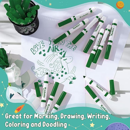 Janlaugh 60 Pcs green Washable Markers Bulk Coloring Broad Line Markers for Kids Conical Tip green drawing pens for Classroom Back to School travel Art baby shower gender reveal Supplies, Ages 6+