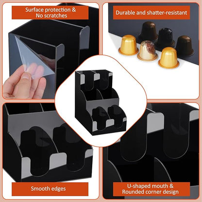 MYITYARD Coffee Station Organizer for Countertop, 3-Tier Coffee Bar Accessories, Acrylic Condiment and Cup Storage Organizer, 6 Compartments, Cup and Lid Holder for Pods, Syrup, Stirrer