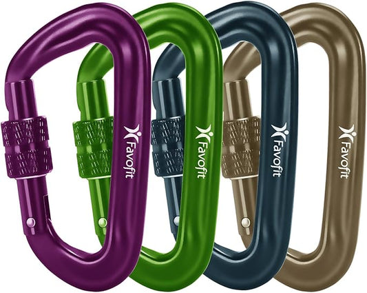 Heavy Duty Locking Carabiner Clips - Favofit 12KN (2697 lbs) Clips 3.2'' Small D Ring for Camping Hammock Hiking Dog Leashes Keychains - Perfect for Outdoor Enthusiasts