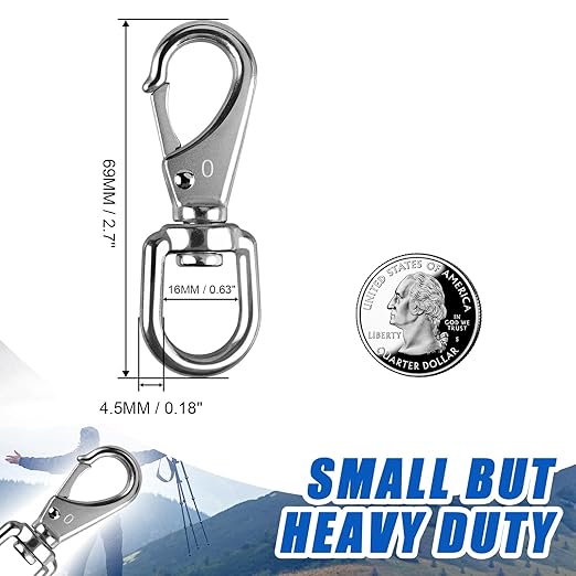 KINLINK 304 Stainless Steel Swivel Snap Hooks, 6 Pack 2.7 Inch Flag Pole Clips, Heavy Duty Spring Snap Hooks for Flagpole Rope, Dog Leash, Keychain, Boat Anchor Rope, Bird Feeder