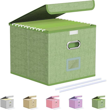 Oterri File Organizer Box,File Box,Small File Cabinet for Letter Folders,Light Green Portable Filing Box,Collapsible File Organizer for Office/Decor/Home-1 Pack - without Folders