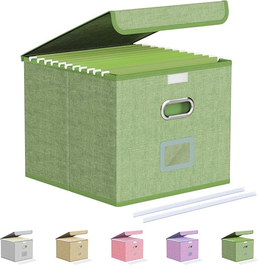Oterri File Organizer Box,File Box,Small File Cabinet for Letter Folders,Light Green Portable Filing Box,Collapsible File Organizer for Office/Decor/Home-1 Pack - without Folders