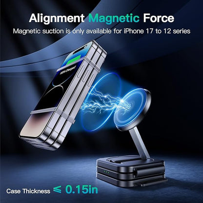 3 in 1 Charging Station for Apple Devices, Foldable Wireless Charging Station for iPhone 17/16/15/14/13/12, Apple Watch & AirPods with Magsafe Charger Stand, Travel Essentials Wireless Charger (Black)