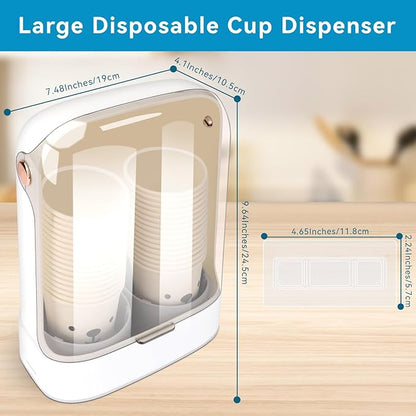 Cup Dispenser, Water Cooler Cup Holder for 5-7 oz Disposable Paper Cups and Plastic Cups, Wall Mount Water Cup Holder for Office Restaurant Home Gym, Pull Type Cup Dispenser - White, Double Cup