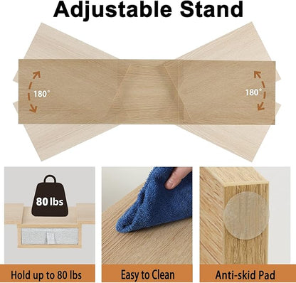 TEAMIX 3 Shelf Monitor Stand Riser with Drawer-Length and Angle Adjustable Dual Monitor Riser with Storage Corner Desk Shelf Organizer Large Computer Stand for 2 Monitors/Laptop (Maple, 1 Drawer)