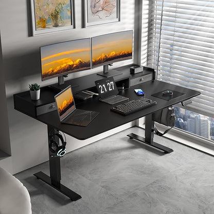 63 x 30 Inch Standing Desk with 2 Drawers, Adjustable Height Widened Stand Up Desk with Storage, Sit to Stand Ergonomic Workstation for Home Office, Classic Black