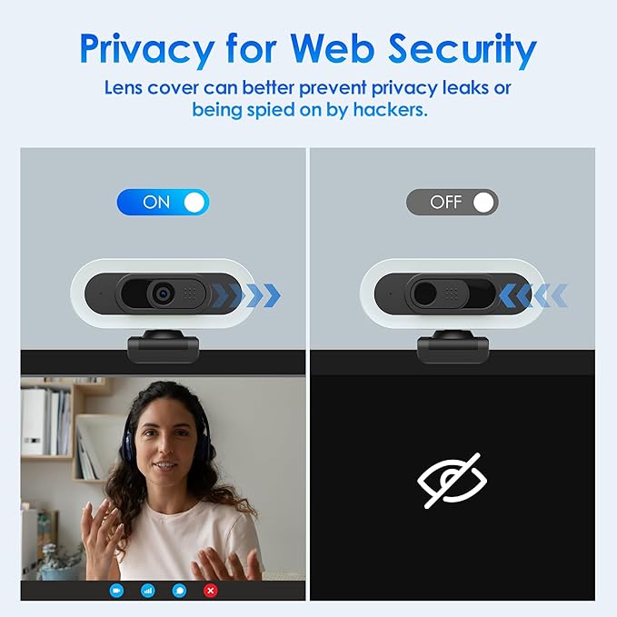 saylas 2K Webcam for PC, 2K@60FPS/1080P@60FPS Webcam with Microphone, USB Computer Camera with RGB Lights, Autofocus, Noise Cancellation, Privacy Cover, 65° FOV, Web Camera for Computer/Laptop/MacBook
