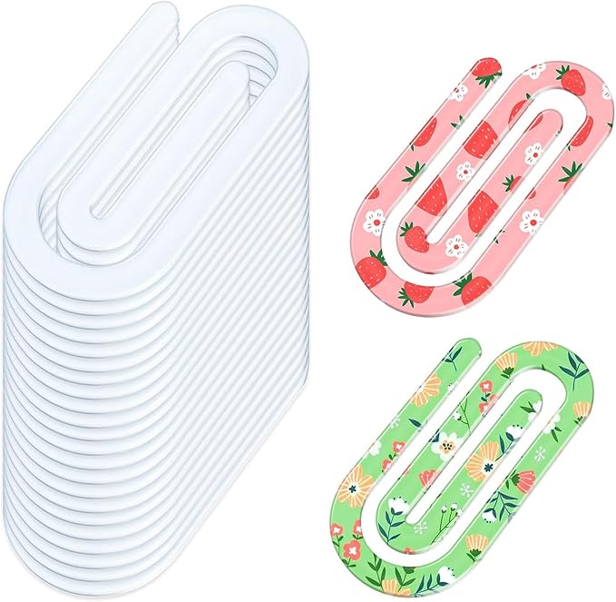 20 Pack Sublimation Blanks Acrylic Paper Clips, 4" x 2" Paper Clips Clear for Heat Transfer DIY Design, School Classroom Stationery Office, Home Gift Crafts Supplies (4x2inch (20Pcs))