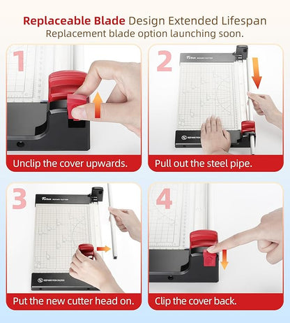 Firbon 12" Rotary Paper Trimmer with Replaceable Blade, Heavy Duty 8-Sheet Capacity Cutter for Cardstock, Photos, Scrapbooking, Office, School & Studio
