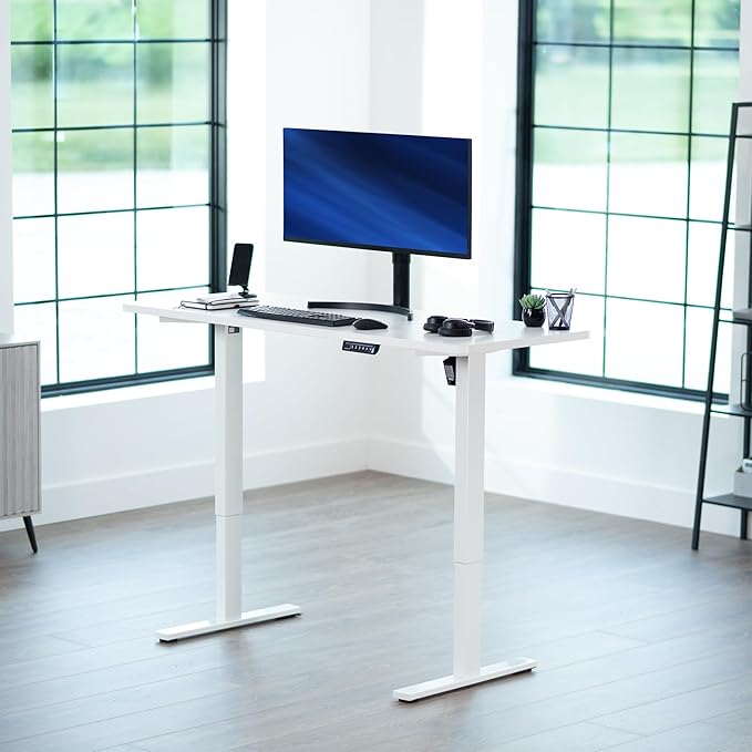 VIVO Electric 60 x 24 in Standing Desk, Memory Height Adjustment, 1B Series, One-Piece White Top, White Frame, DESK-KIT-1W6W
