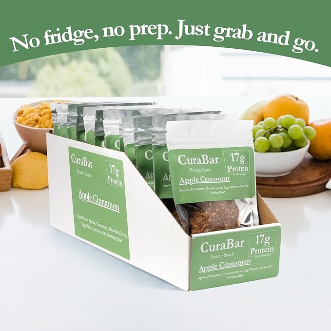 CuraBar Protein Bars – Apple Cinnamon, 17g Protein, Low Carb, Gluten Free, Dairy Free, Healthy Snack, Seed Oil Free, No Artificial Ingredients, 12 Count