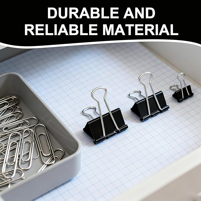 340 Pcs Paper Clips Binder Clips Set, Assorted Size Paperclips Binder Clips Large Medium & Small Size, Cute Office Supplies Set for School Supplies and Desk Essentials (Black)