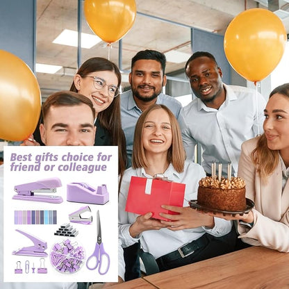 Sportsvoutdoors Purple Desk Accessories, Purple Office Supplies, Stapler and Tape Dispenser Set, Purple Desk Accessory Kit, Gift for Students, Women, Boss Lady, Office Clerks