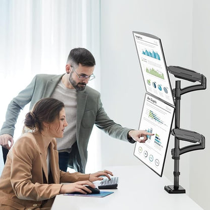 MOUNT PRO Vertical Dual Monitor Mount, Stacked Monitor Stand for 2 Computer Screens up to 32 inches, Fully Adjustable Gas Spring Display Desk Mount, Each Arm Holds up to 17.6lbs, VESA Mount