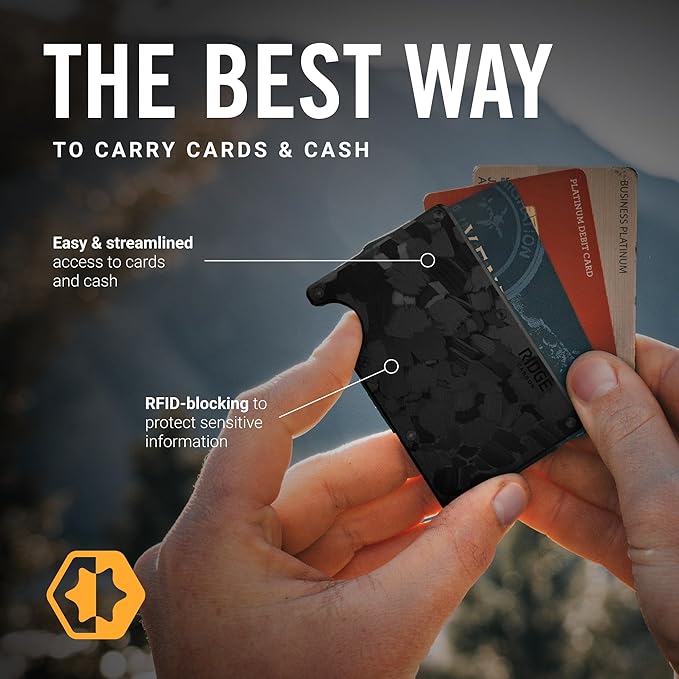 The Ridge Wallet for Men - Slim Minimalist Compact Wallet and Card Holder, RFID Protected Front Pocket Wallets with Integrated Money Clip (Forged Carbon)