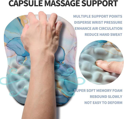Ergonomic Raised Mouse Pad Wrist Support with Bilateral Slope Memory Foam Mousepad for Wrist Rest and Carpal Tunnel Pain Relief 11.8x7.9〃Blue Marble
