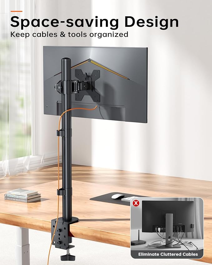 Monitor Arm Desk Mount for 13-27'' Monitors, Single Extra Tall 31.5 Inch Monitor Stand Holds up to 17.6lbs with Swivel, Tilt, Height Adjustable, C-Clamp, 75x75-100x100mm VESA